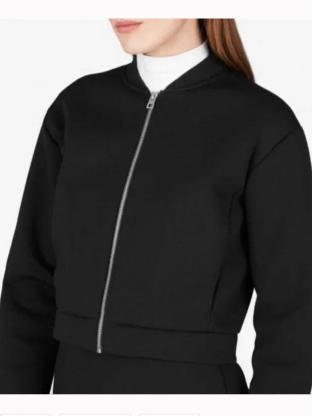 Everlane Black Bomber Cropped Zip Jacket - Size S